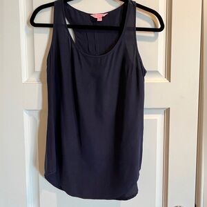 Lilly Pulitzer 100% silk, navy tank, size xs